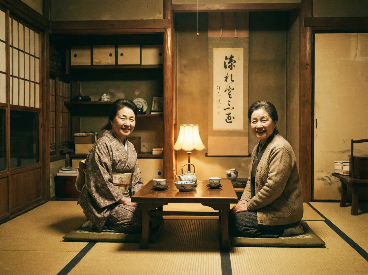 两位优雅的 无人区免费观看高清完整版 在日式茶室中品茶交谈